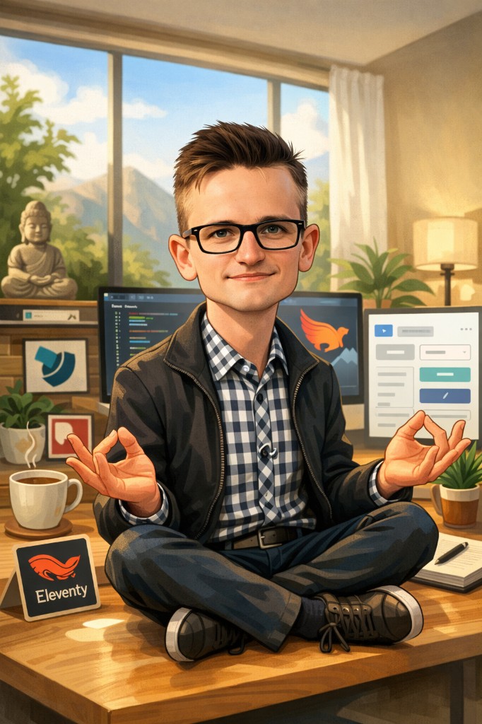 Web developer in a calm, focused workspace with a deliberate approach to building websites