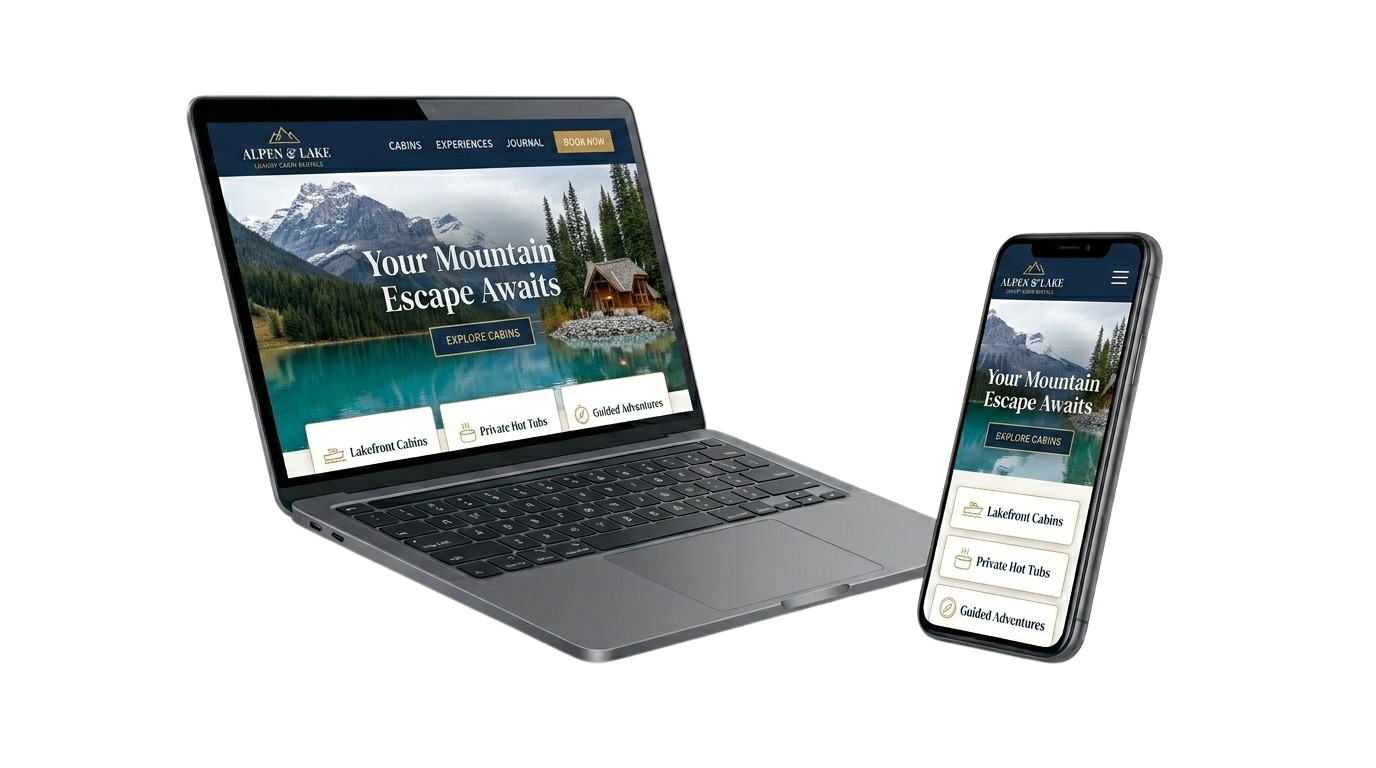 Website displayed on laptop and phone