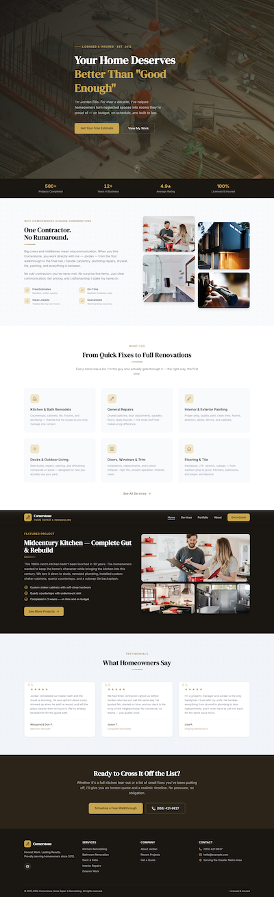 Handyman company website homepage screenshot