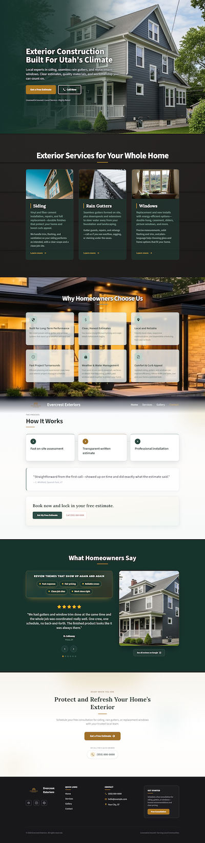Siding company website homepage screenshot